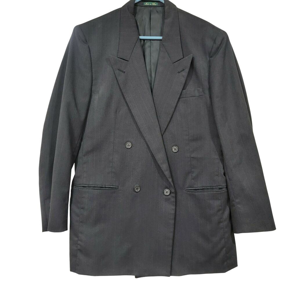 Hunting Horn Size 40 Wool Blend Pinstripe Double Breasted Suit Jacket Blazer